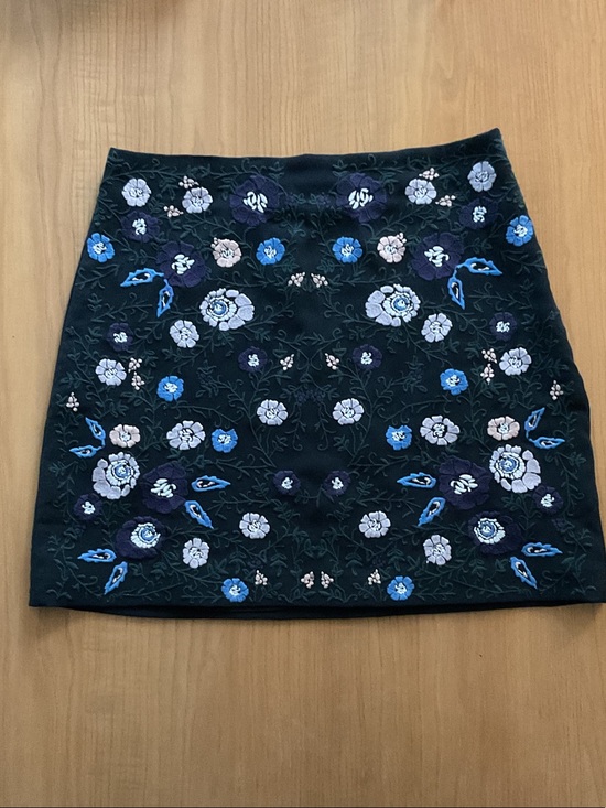 Club Monaco Dresses & Skirts - Club Monaco Black Mini Skirt with Blue, White & Lavender Floral Embroidery